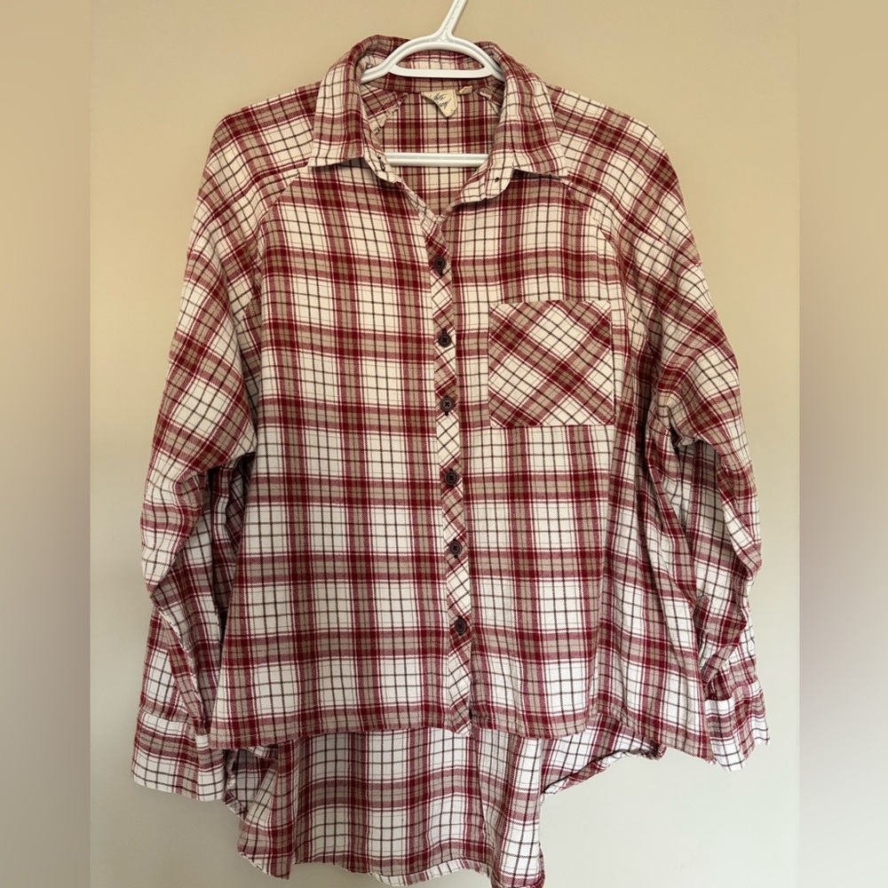 White Crow Flannel Burgundy and White Plaid Button Down Shirt